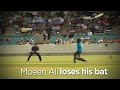 England&#039;s Moeen Ali loses grip on his bat